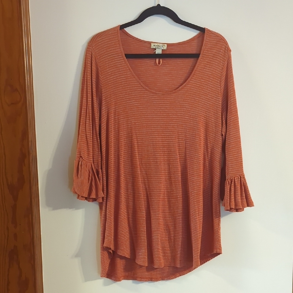 Orange Striped Women's Top XL - One World Live And Let Live